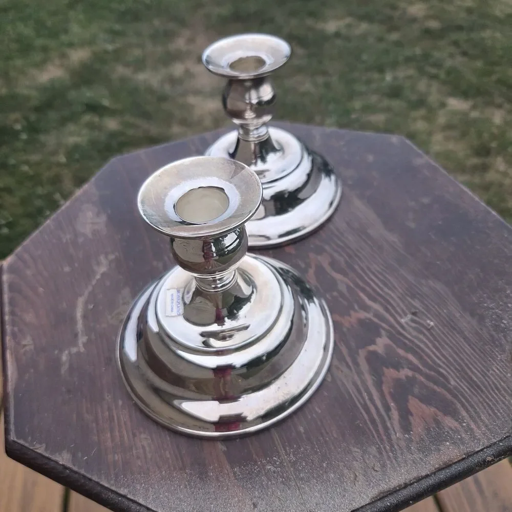 VTG Silver Plated Candlestick Holders Pair Round Base 4.5 Inch Taper